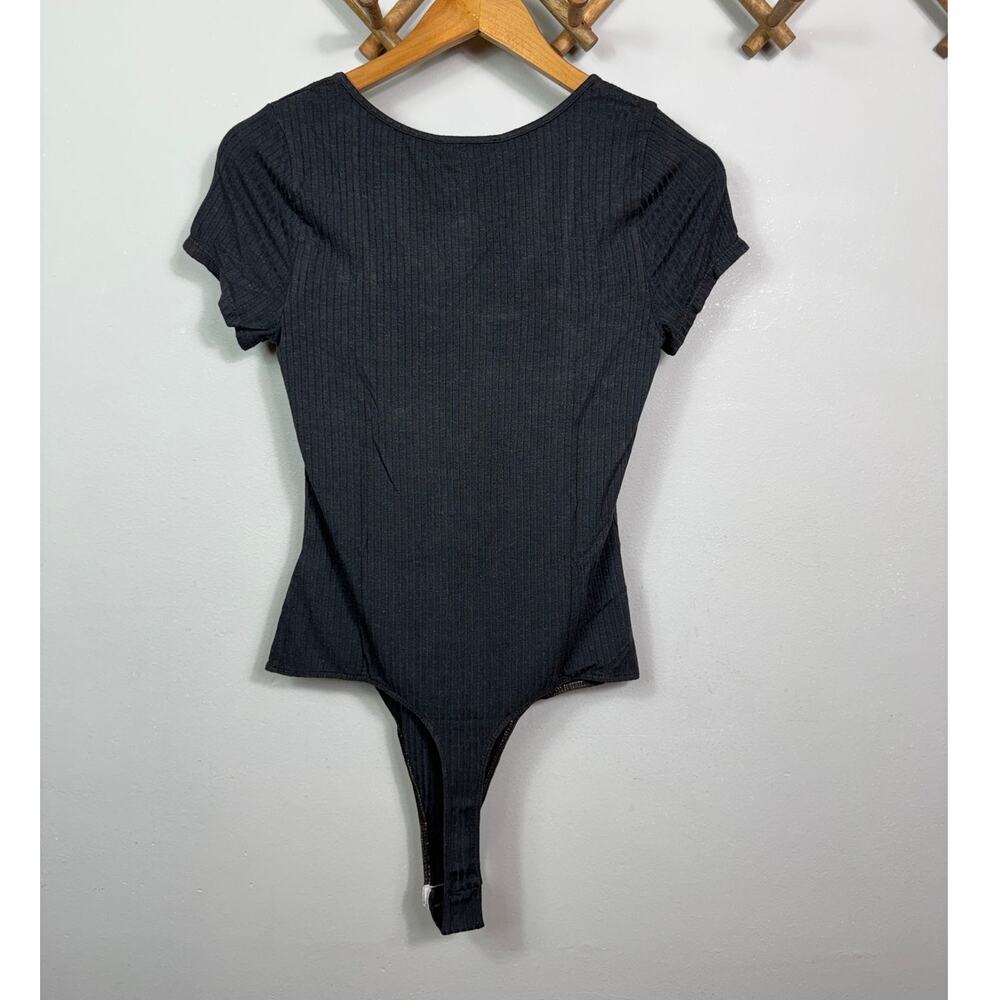 New David Lerner Madeline Cap Sleeve Bodysuit in Faded Black Women's Size S - Picture 3 of 9